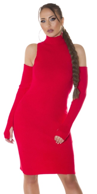 fijn gebreide jurk met gauntlets rood